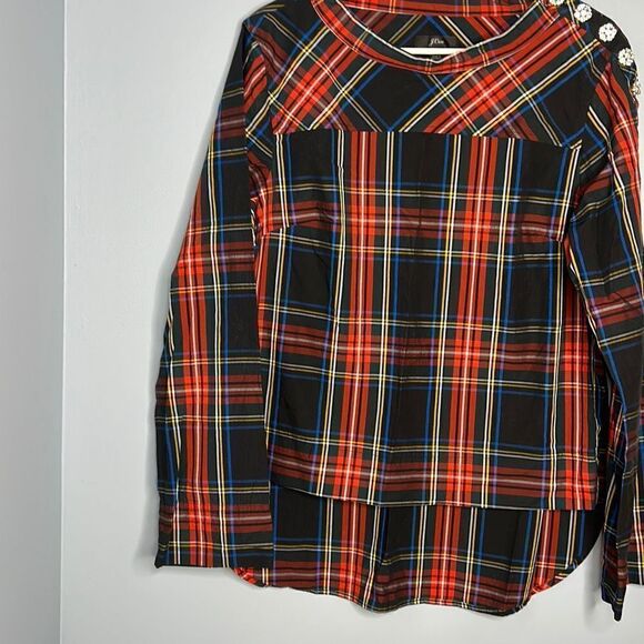 J Crew Jewel Button Funnel Neck Plaid Shirt Sz 8 - Picture 2 of 9